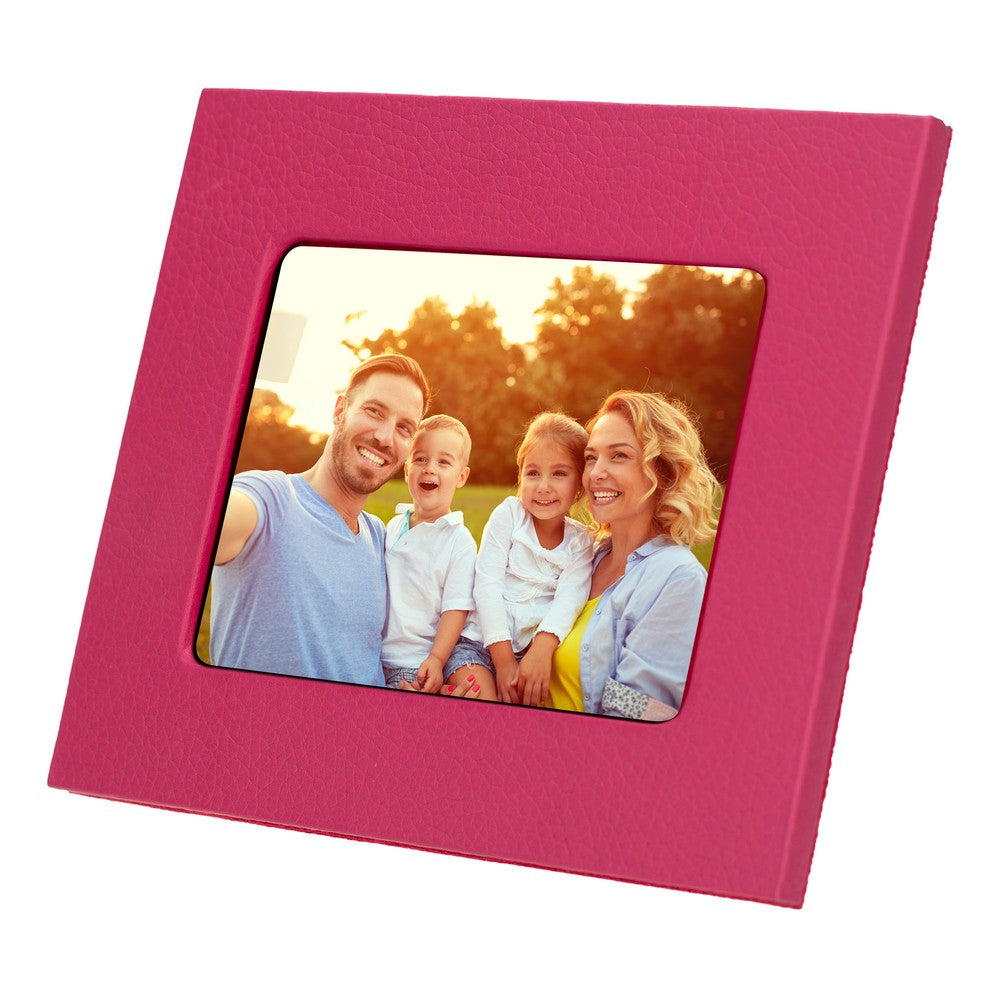 Real Leather Desktop Photo Frame, 22x17cm (15x10 photos) Pink