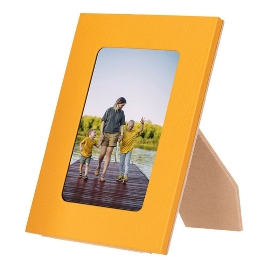 Real Leather Desktop Photo Frame, 22x17cm (15x10 photos) Yellow