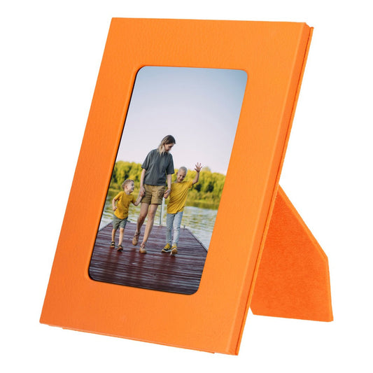 Real Leather Desktop Photo Frame, 22x17cm (15x10 photos) Orange