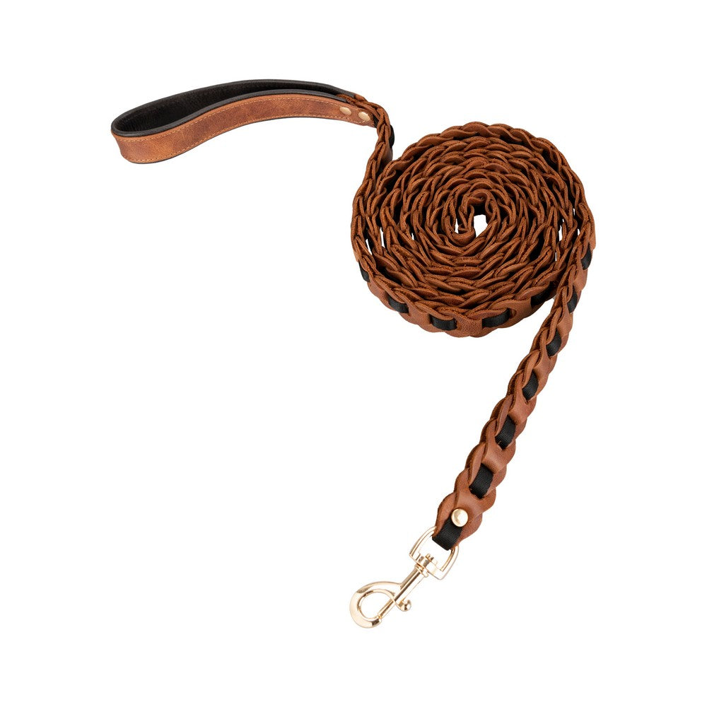 Handmade Dog Travel Strap from Real Leather, 215cm Length, Steel Sailor Hook, Ergonomic Handle, Tan