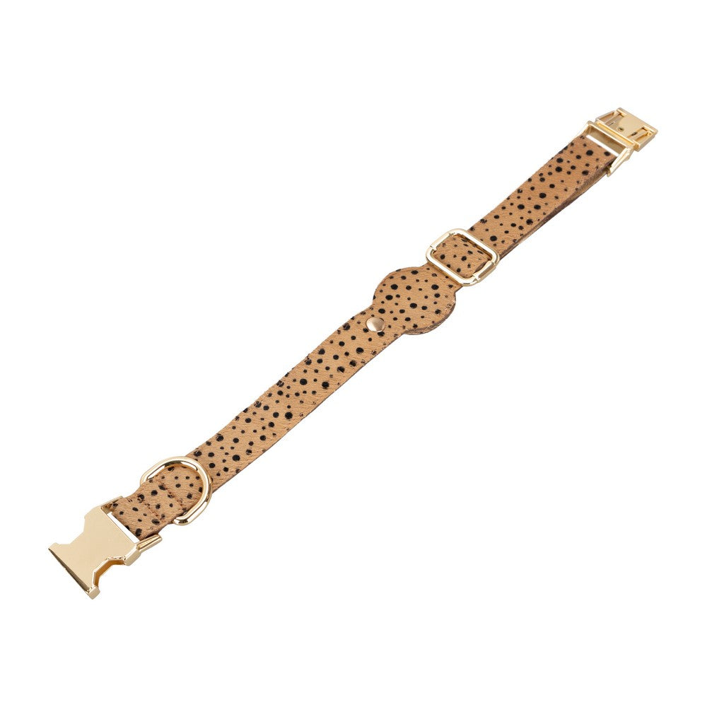 Handmade Dog Collar from Genuine Leather, Apple AirTag Compatible Slot, 50cm Adjustable Size, Leopard Pattern 