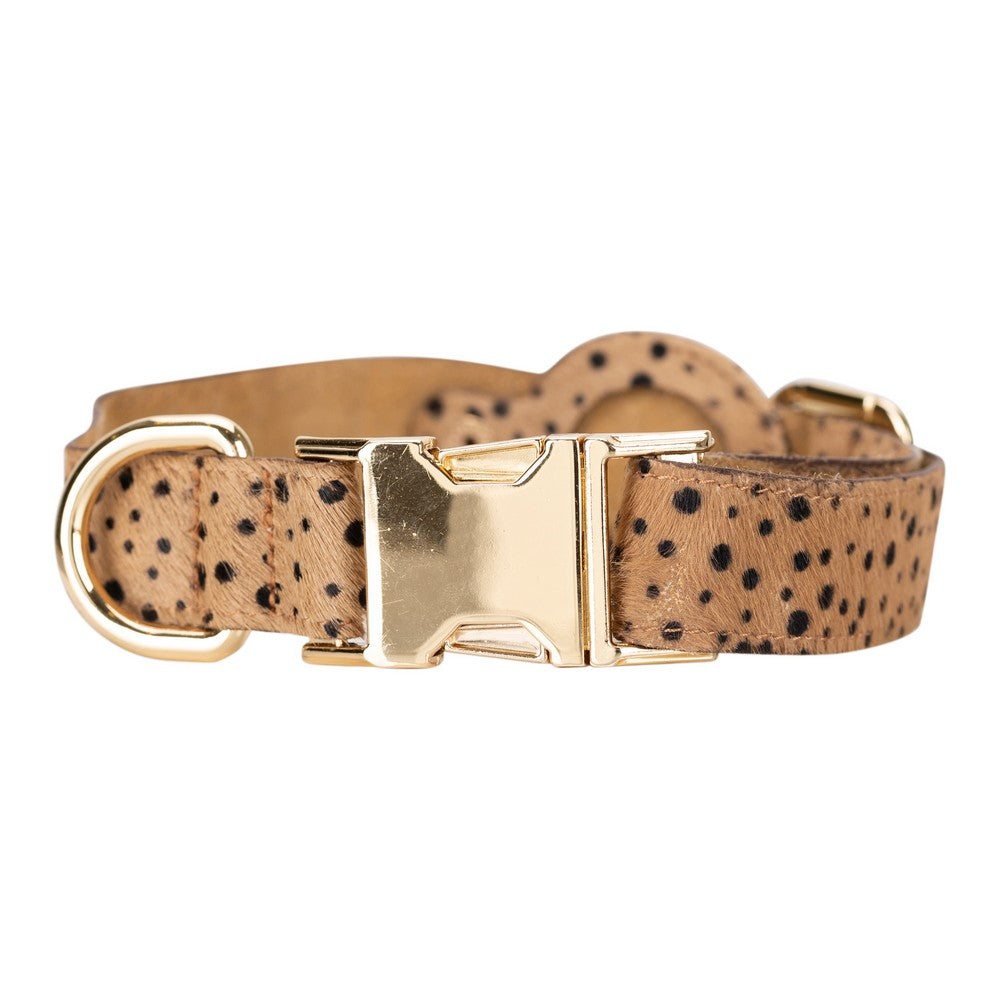 Handmade Dog Collar from Genuine Leather, Apple AirTag Compatible Slot, 50cm Adjustable Size, Leopard Pattern 