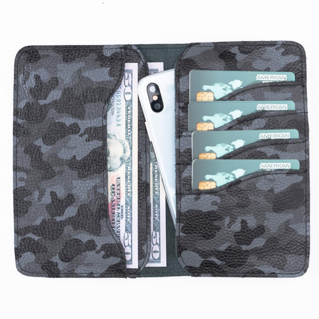 Leony Card Holder and Phone Case, 6 Card Sections, Camouflage Gray