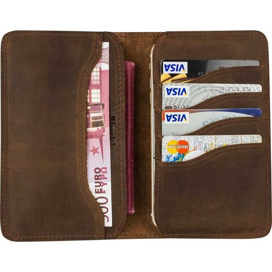 Passport Cover with Leather Wallet, 4 Card Compartments, Bitter Brown