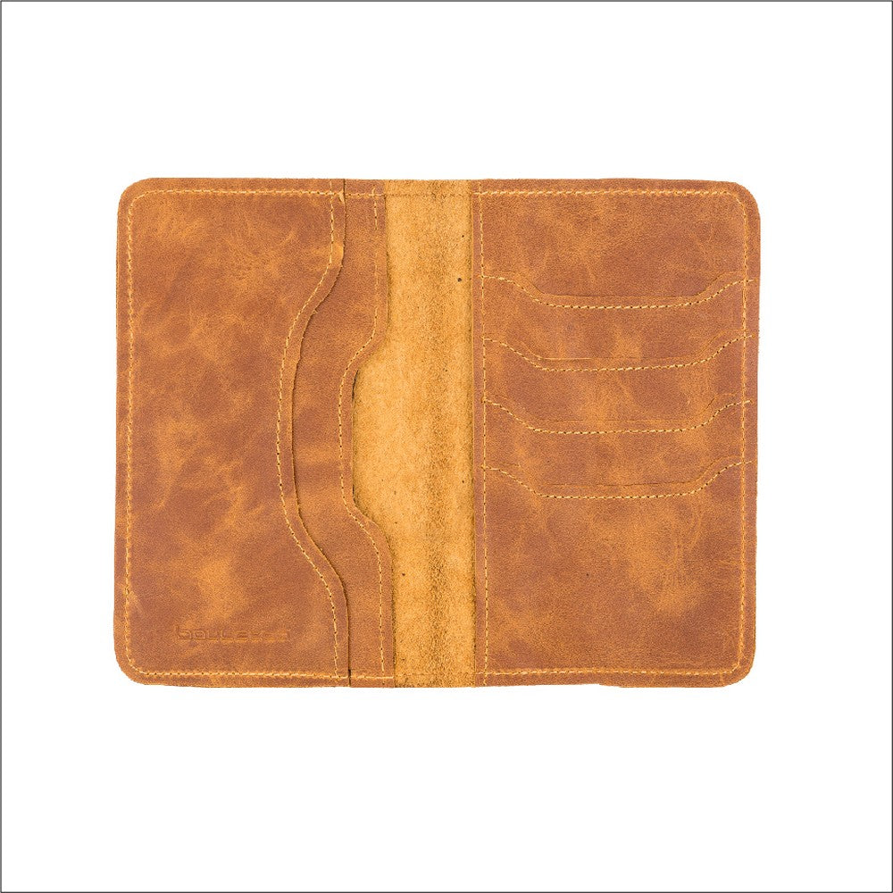 Passport Cover with Leather Wallet, 4 Card Compartments, Antique Tan