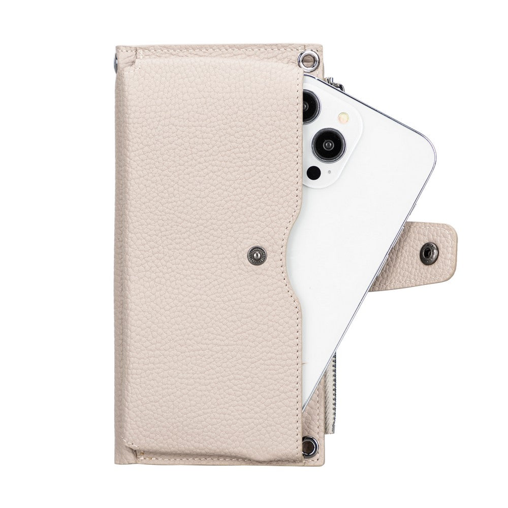 Lozan Strap 6.5 inch Compatible Leather Wallet Case with Card Holder ERC3 Beige