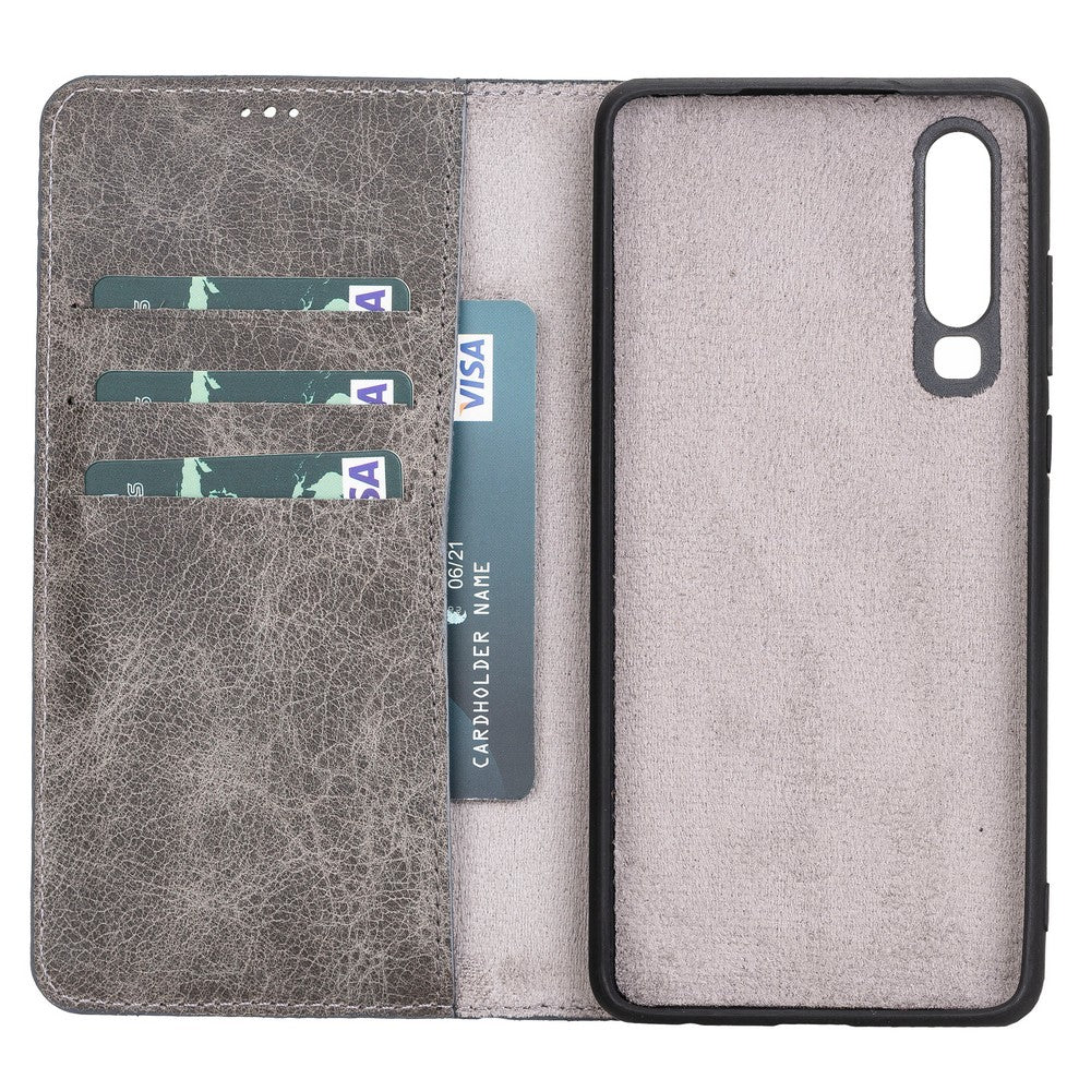 Huawei P30 Compatible Leather Wallet Case TN18EF Gray