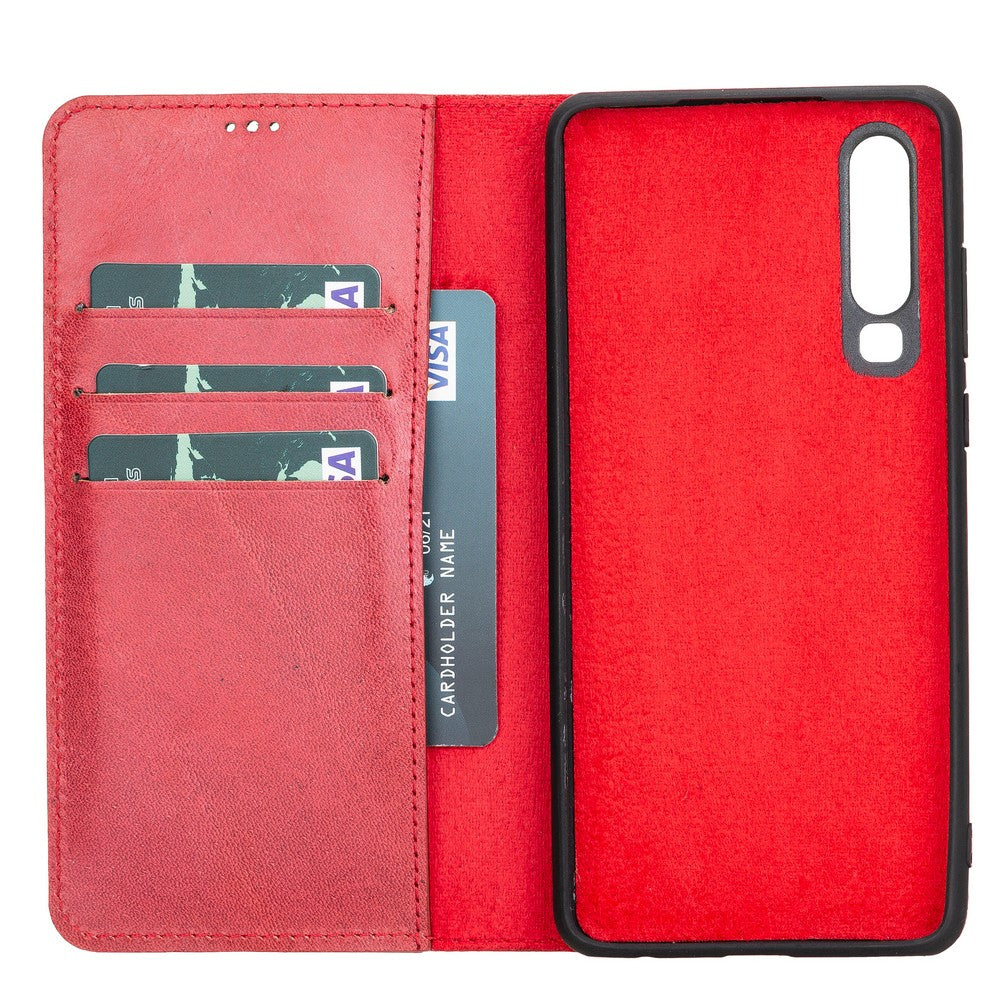 Huawei P30 Compatible Leather Wallet Case V4EF Red