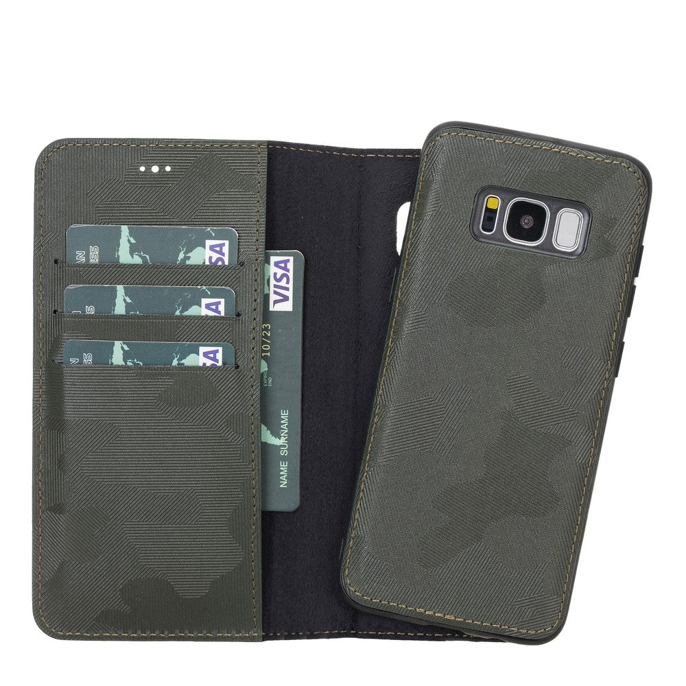 Samsung Galaxy S8 Compatible Leather Wallet Case Camouflage Green