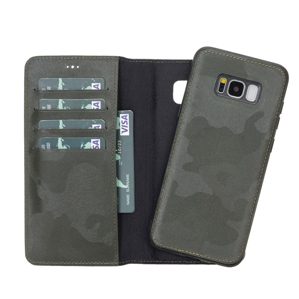 Samsung Galaxy S8 Plus Compatible Leather Wallet Case Camouflage Green