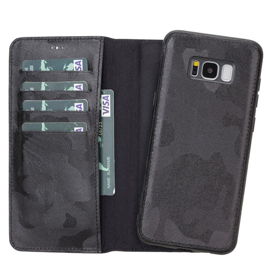 Samsung Galaxy S8 Plus Compatible Leather Wallet Case Camouflage Black