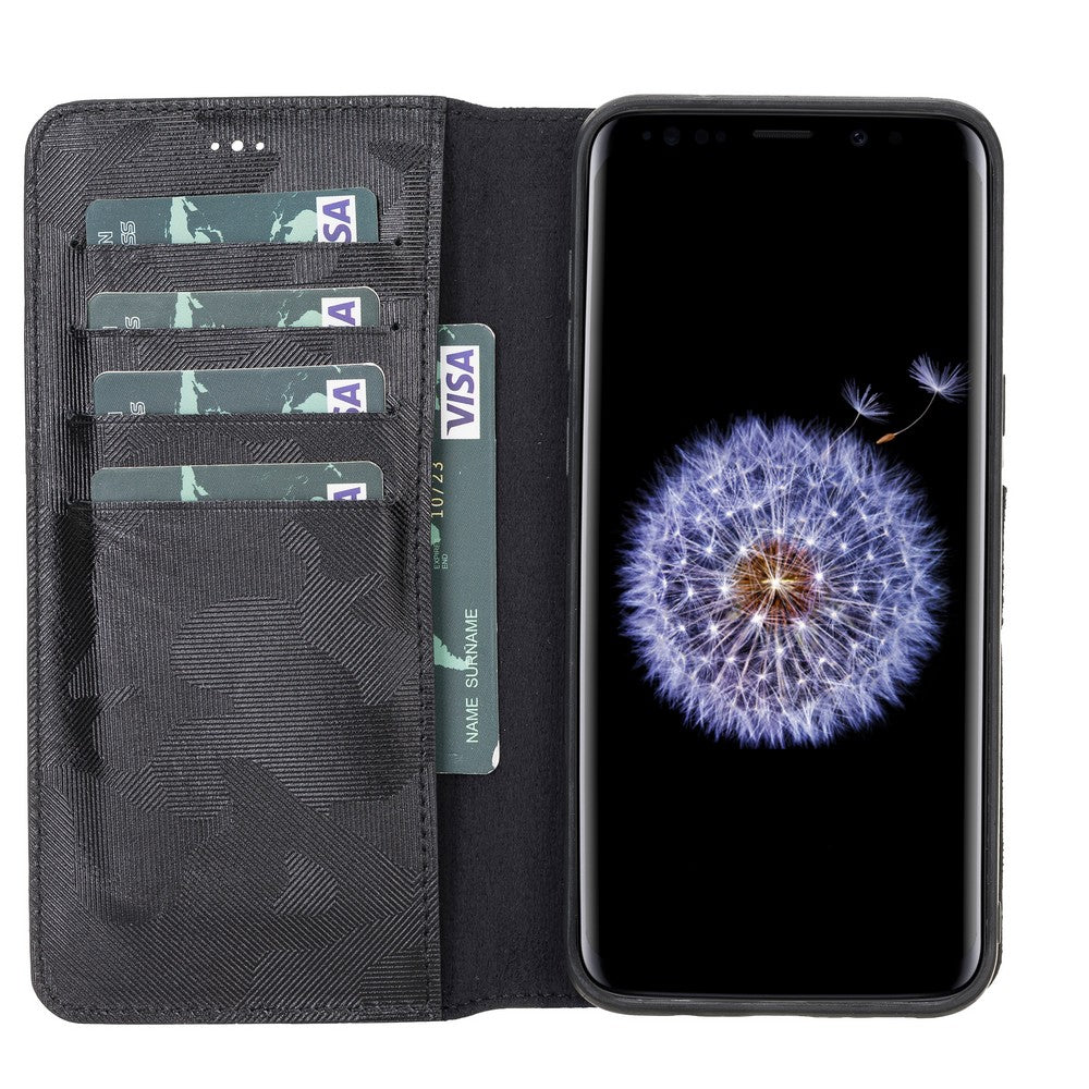 Samsung Galaxy S8 Plus Compatible Leather Wallet Case Camouflage Black