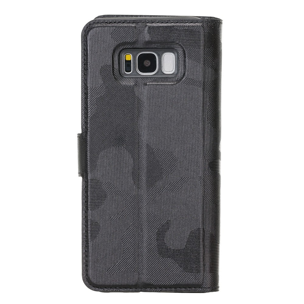 Samsung Galaxy S8 Plus Compatible Leather Wallet Case Camouflage Black