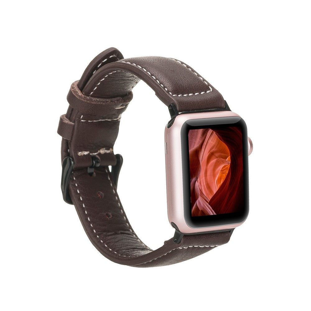 Apple Watch Uyumlu Deri Kordon, Spor Model, Acı Kahve