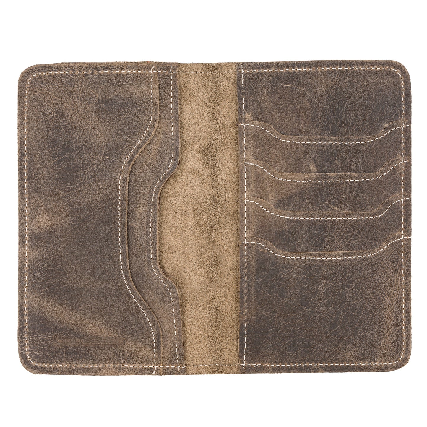 Passport Cover with Leather Wallet, 4 Card Compartments, Antique Brown