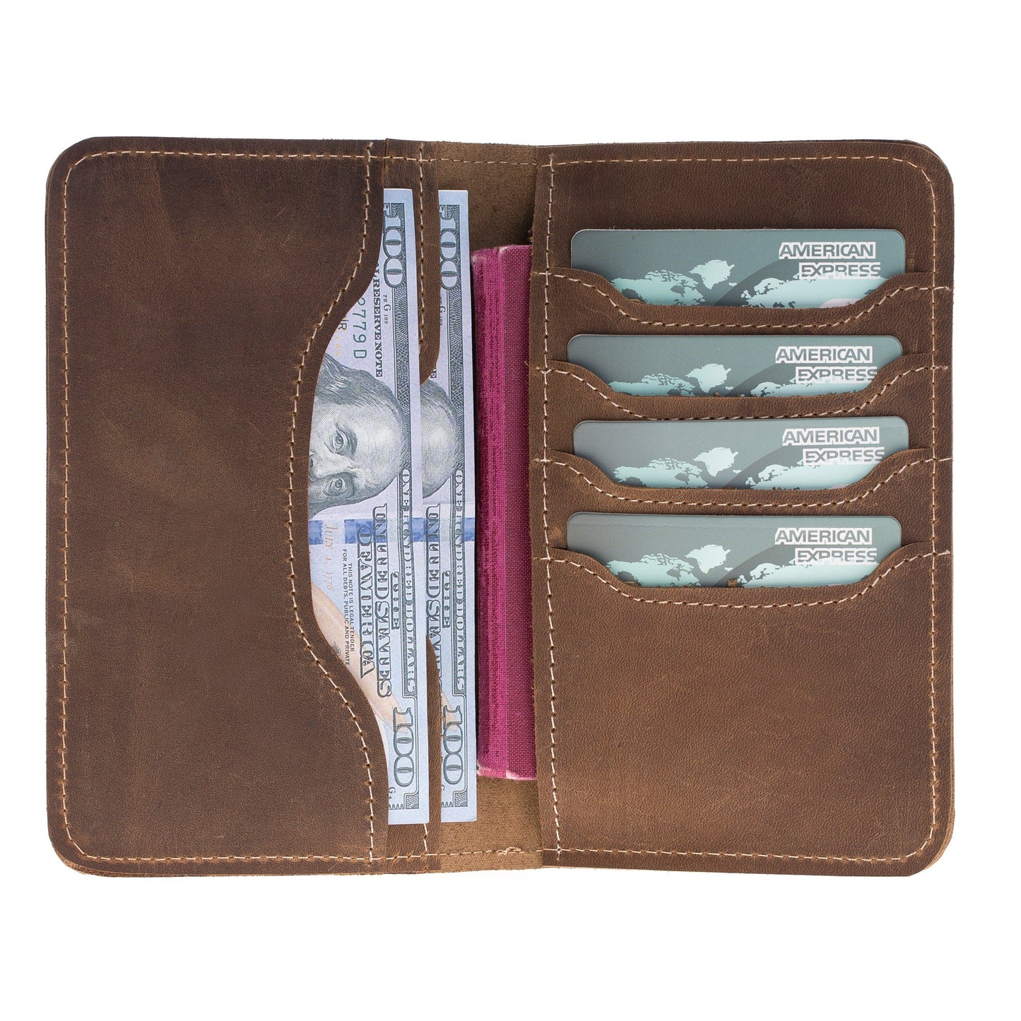 Passport Cover with Leather Wallet, 4 Card Compartments, Caramel