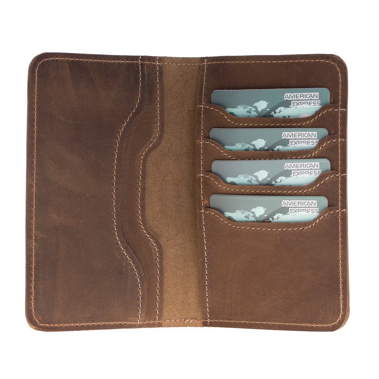 Passport Cover with Leather Wallet, 4 Card Compartments, Caramel