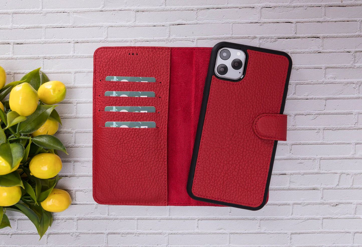 Apple iPhone 11 Pro Max Compatible Leather Wallet Case ERC2 Red