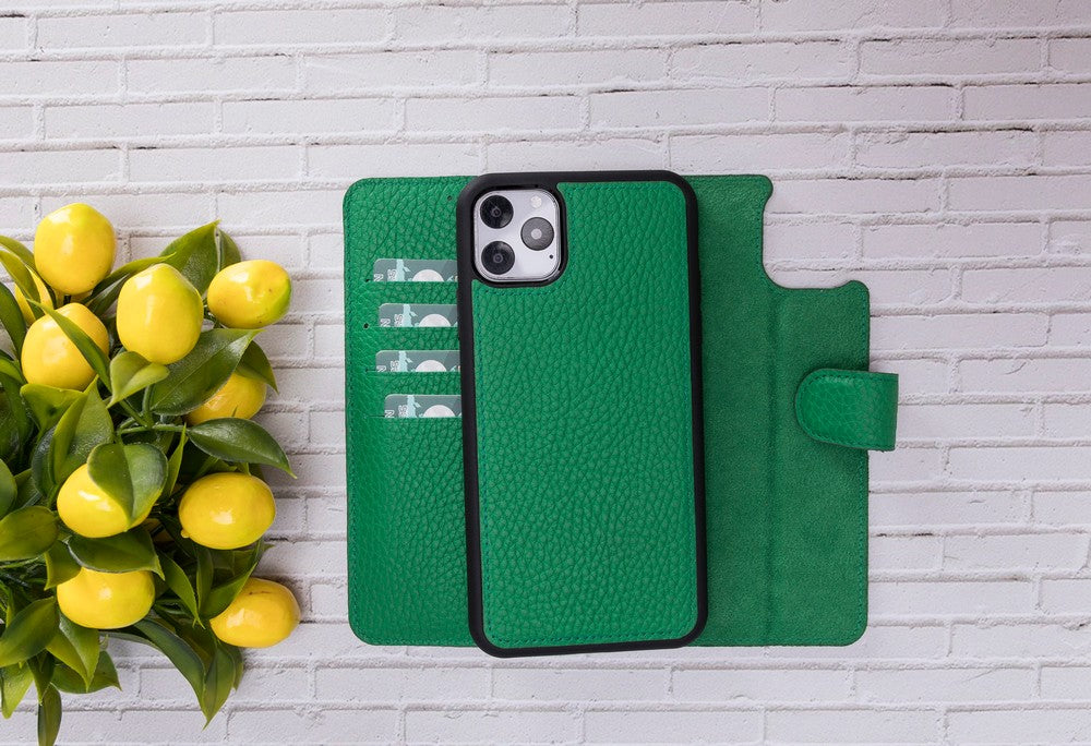 Apple iPhone 11 Pro Compatible Leather Wallet Case ERC4 Green