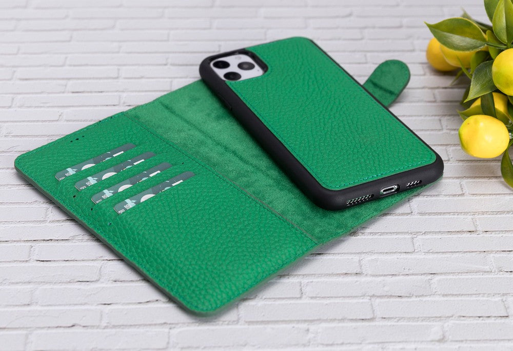 Apple iPhone 11 Pro Compatible Leather Wallet Case ERC4 Green