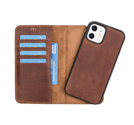 Apple iPhone 12 Compatible Leather Wallet Case G2 Antique Brown