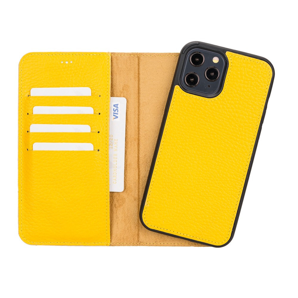 Apple iPhone 12 Pro Max Compatible Leather Wallet Case FL12 Yellow