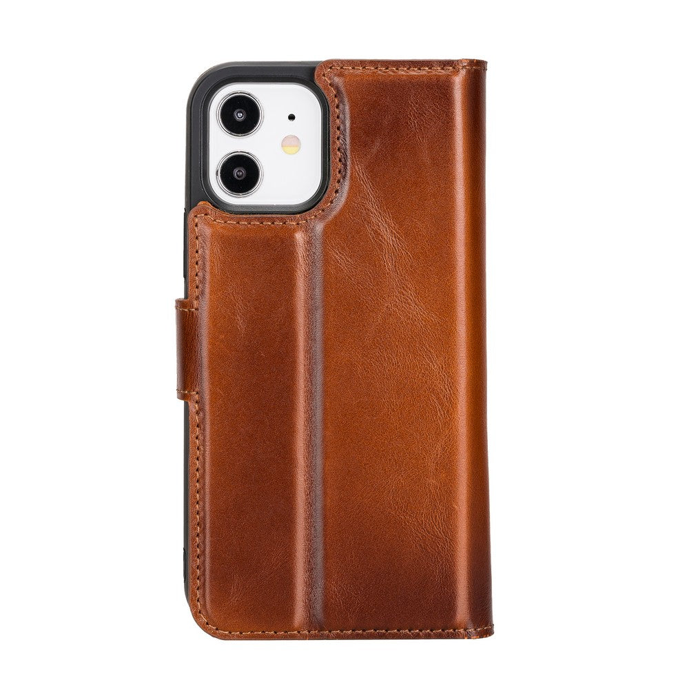 Apple iPhone 12 Compatible Leather Wallet Case RST2EF Brown