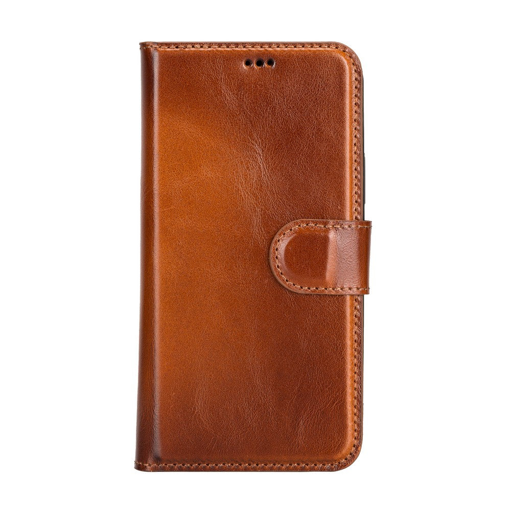 Apple iPhone 12 Compatible Leather Wallet Case RST2EF Brown