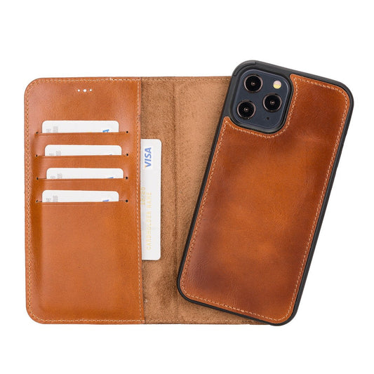 Apple iPhone 12 Pro Max Compatible Leather Wallet Case RST2EF Brown