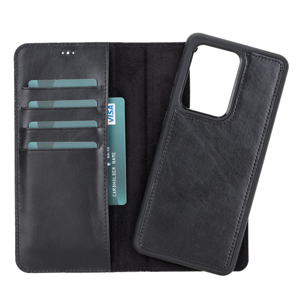 Samsung Galaxy S20 Ultra Compatible Leather Wallet Case RST1 Black