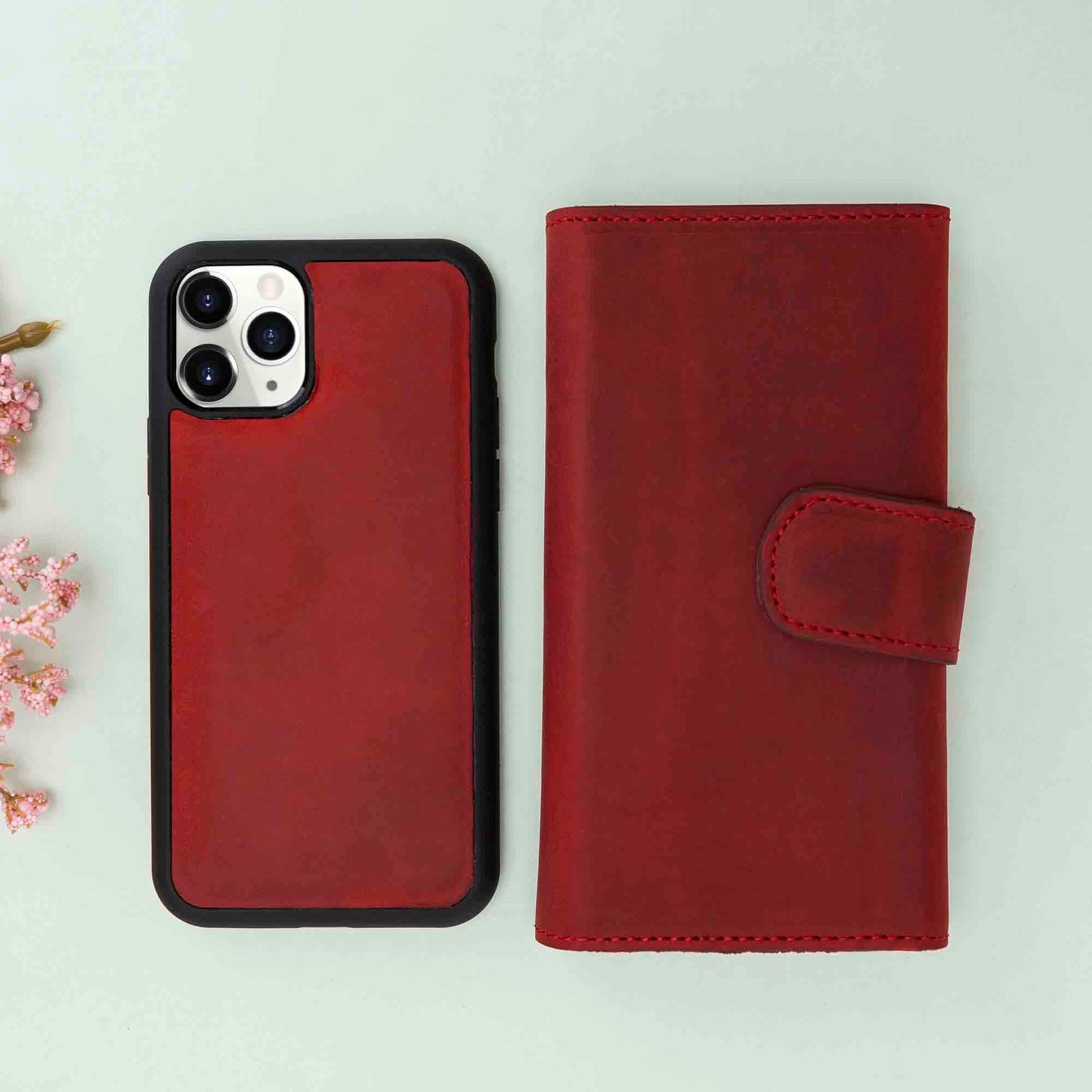 Apple iPhone 11 Pro Max Compatible Leather Wallet Case Santa Red