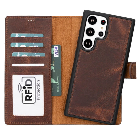 Samsung Galaxy S23 Ultra Compatible Leather Wallet Case G2 Brown