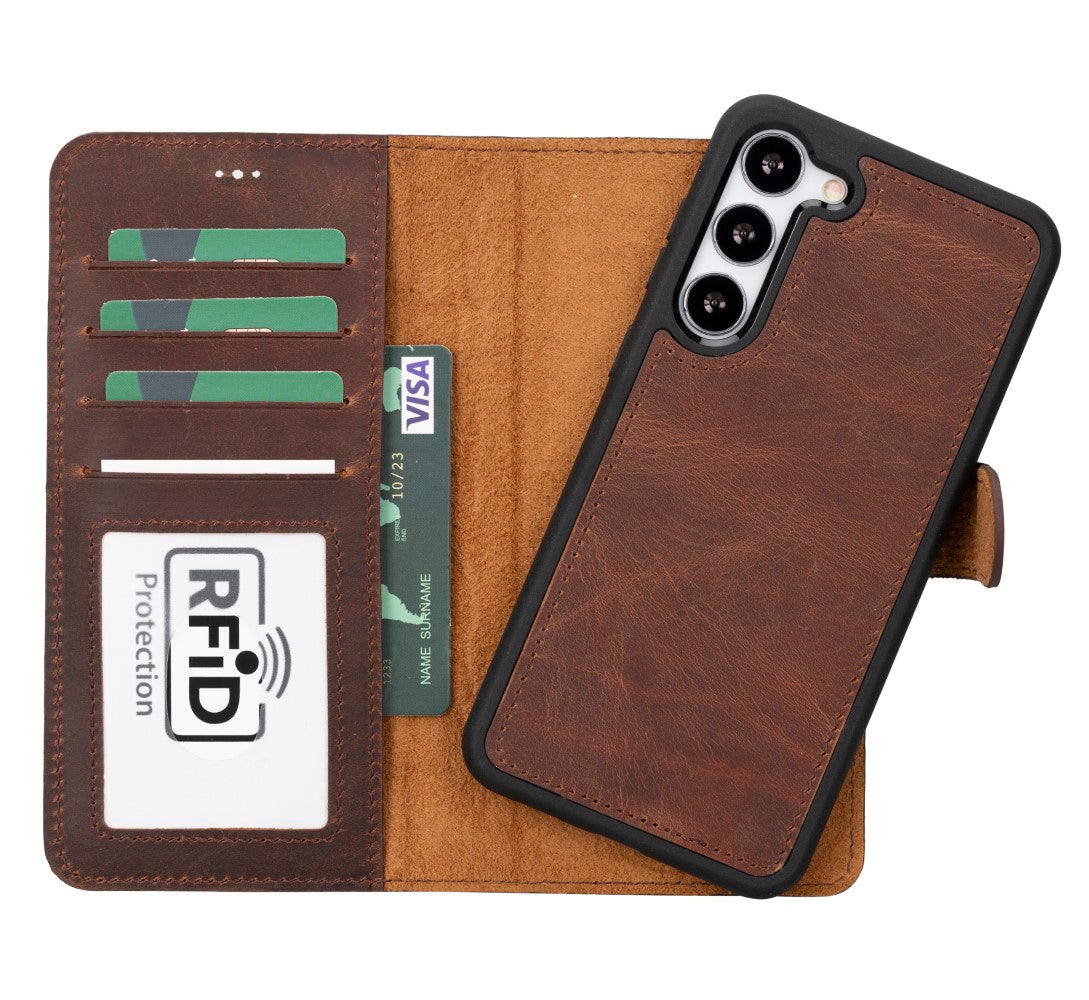 Samsung Galaxy S23 Plus Compatible Leather Wallet Case G2 Brown