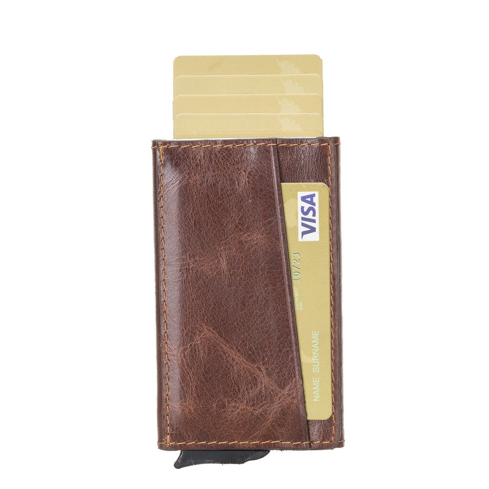 Torres Leather Card Holder Mechanism RST4 Brown