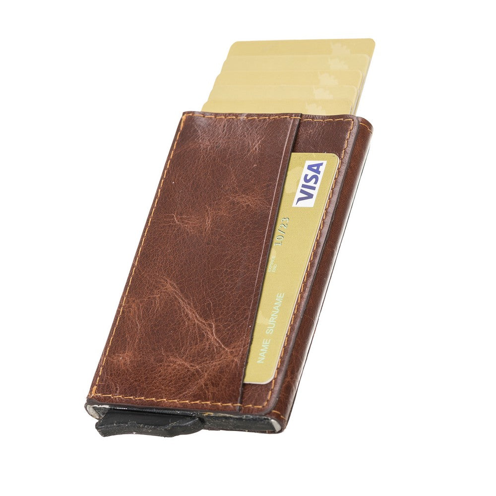 Torres Leather Card Holder Mechanism RST4 Brown