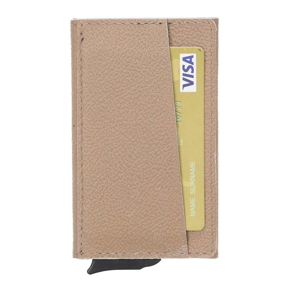 Torres Leather Card Holder with Mechanism Drop11 Beige