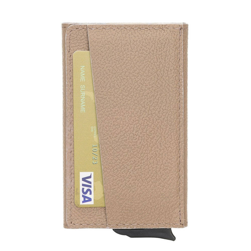 Torres Leather Card Holder with Mechanism Drop11 Beige