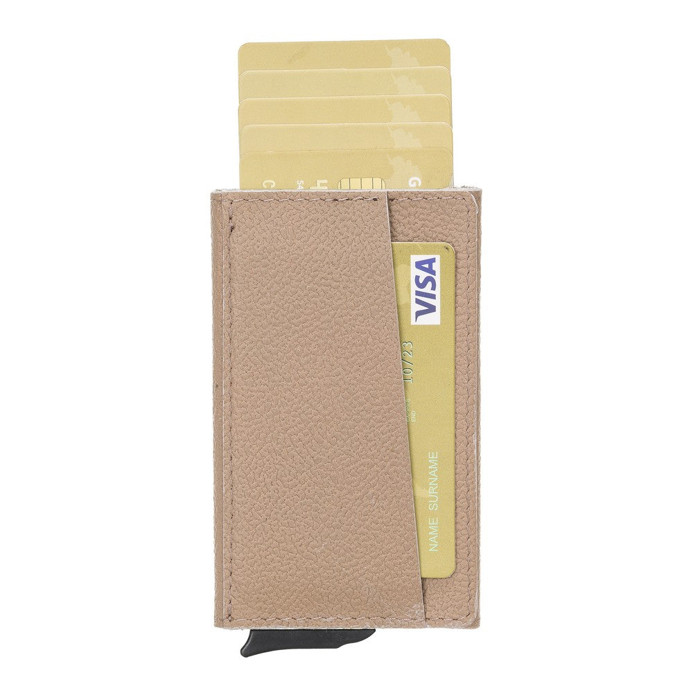 Torres Leather Card Holder with Mechanism Drop11 Beige