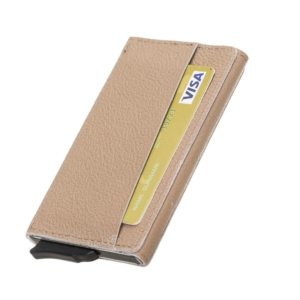 Torres Leather Card Holder with Mechanism Drop11 Beige