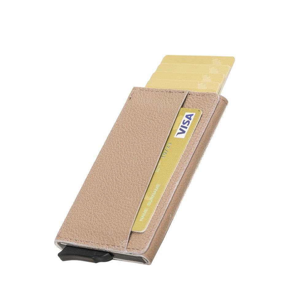 Torres Leather Card Holder with Mechanism Drop11 Beige