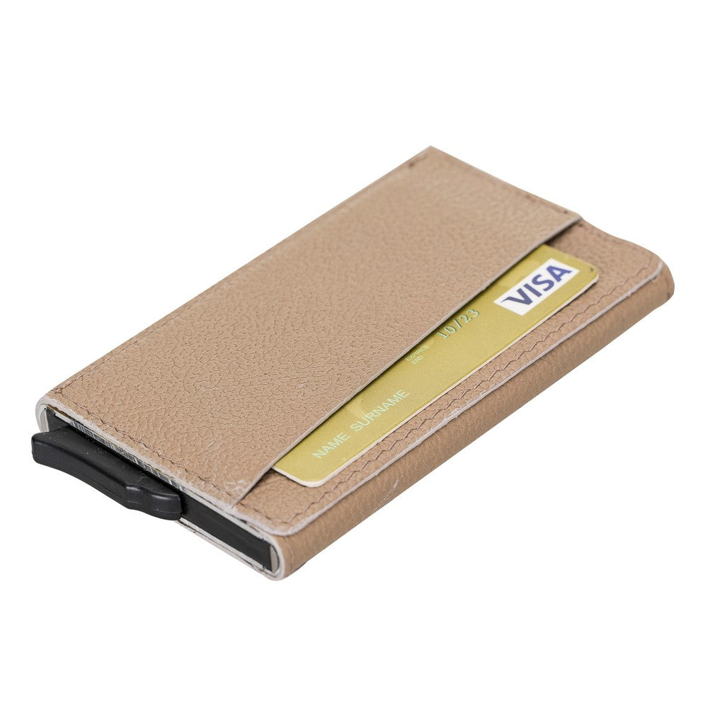 Torres Leather Card Holder with Mechanism Drop11 Beige