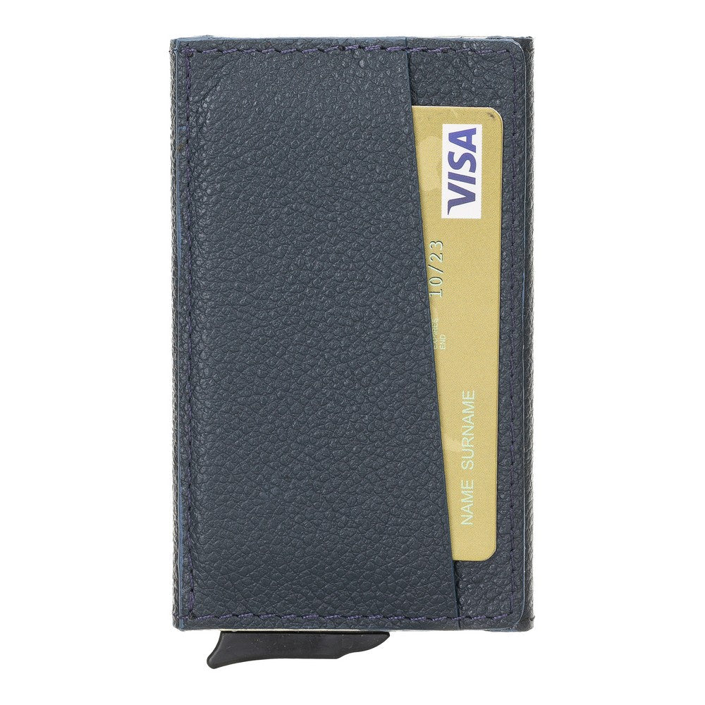 Torres Leather Card Holder with Mechanism Drop6 Navy Blue