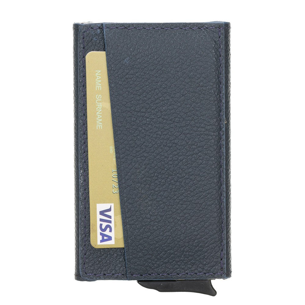 Torres Leather Card Holder with Mechanism Drop6 Navy Blue