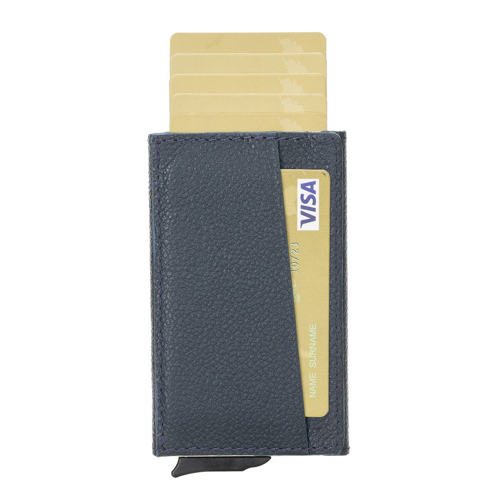 Torres Leather Card Holder with Mechanism Drop6 Navy Blue