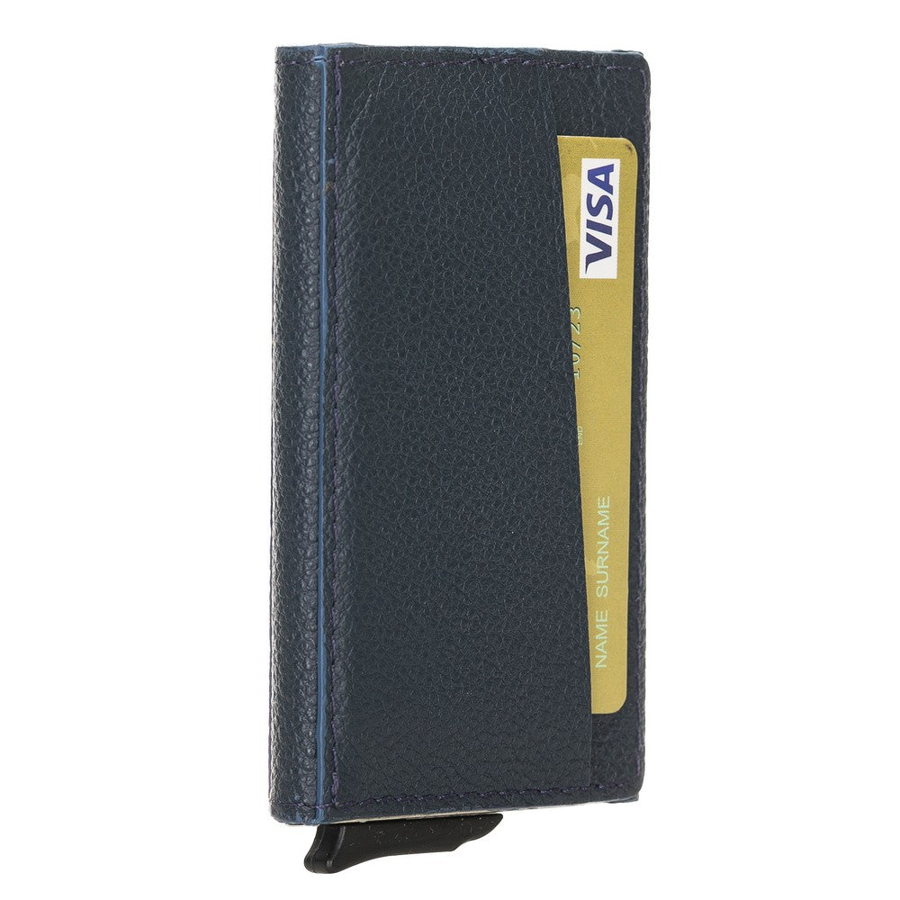 Torres Leather Card Holder with Mechanism Drop6 Navy Blue