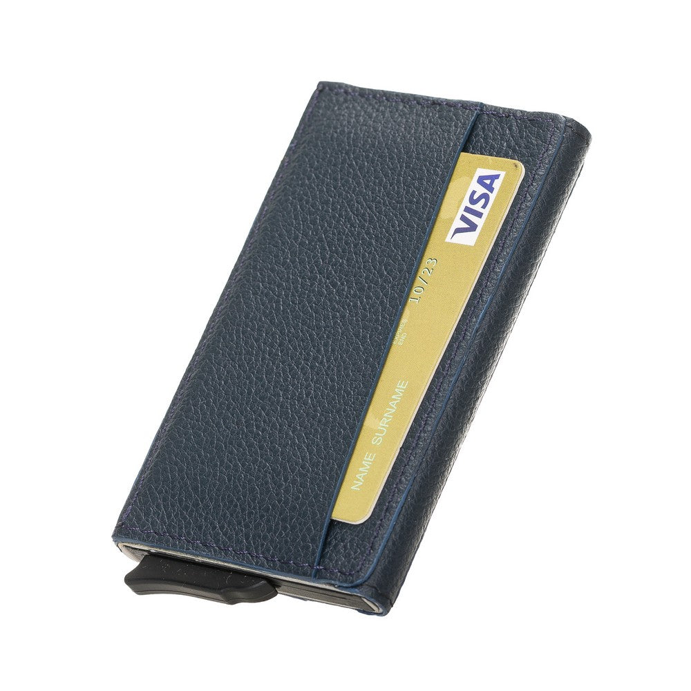 Torres Leather Card Holder with Mechanism Drop6 Navy Blue