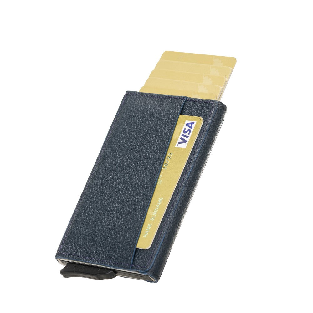 Torres Leather Card Holder with Mechanism Drop6 Navy Blue