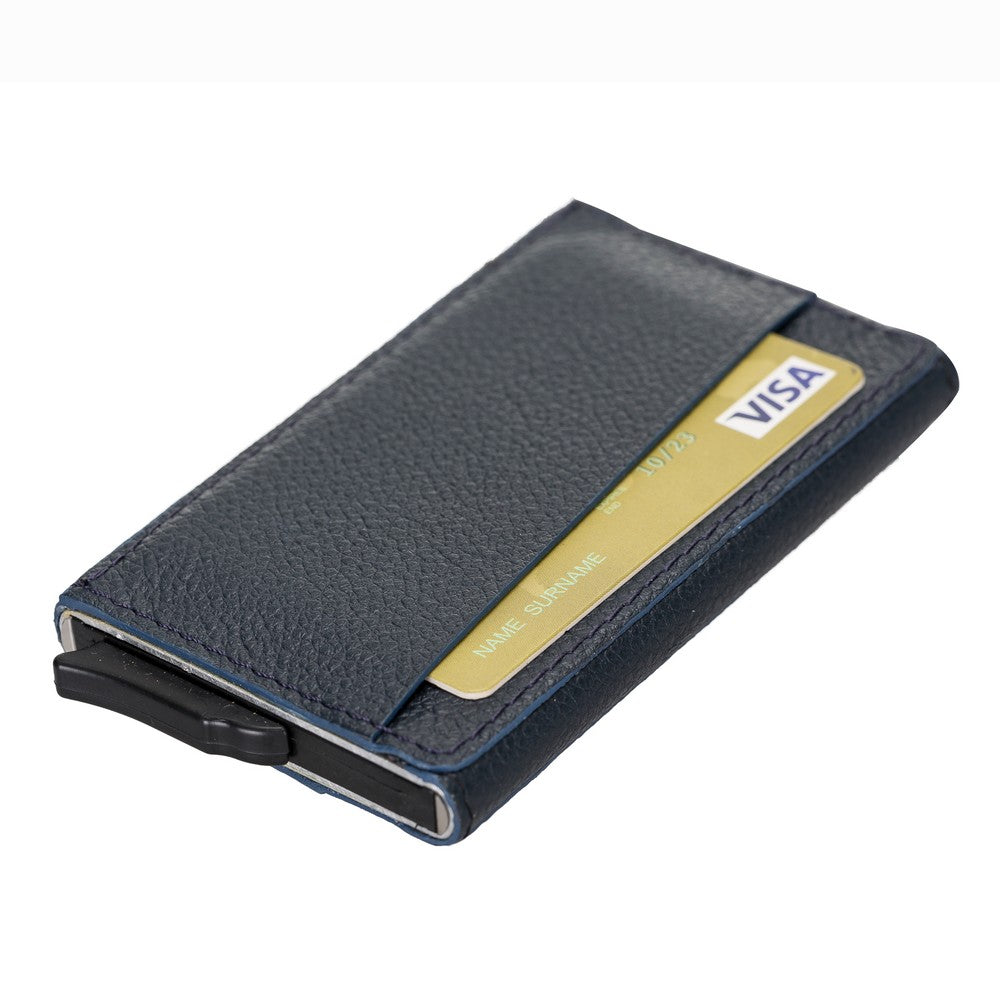 Torres Leather Card Holder with Mechanism Drop6 Navy Blue