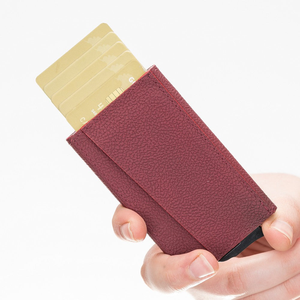 Torres Leather Card Holder with Mechanism Drop16 Claret Red