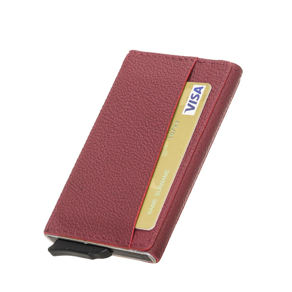 Torres Leather Card Holder with Mechanism Drop16 Claret Red